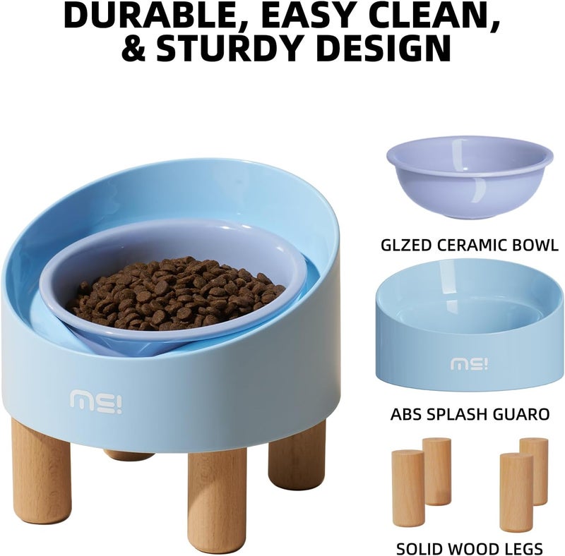 MS!MAKE SURE Cat Bowls, Adjustable Elevated Ceramic Cat Bowls with Anti-Slip Rubber Pad, Splash Guard, Lead & Cadmium Free, Whisker Friendly, for Puppies & Cats - 5.1" Wide, 295ML (10 oz), Blue - Image 3